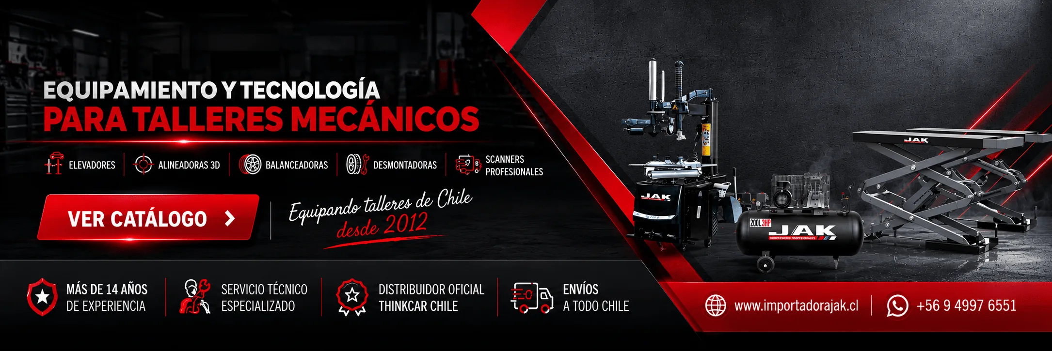 Banner Importadora JAK: equipamiento para talleres mecánicos de Chile